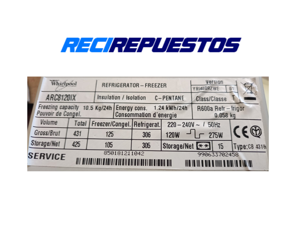 Modulo/placa frigorífico Whirlpool ARC 8120 IX